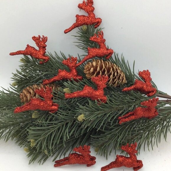 Providence Other - 10 Red Reindeer Mini Tree Christmas Tree Ornament Glitter